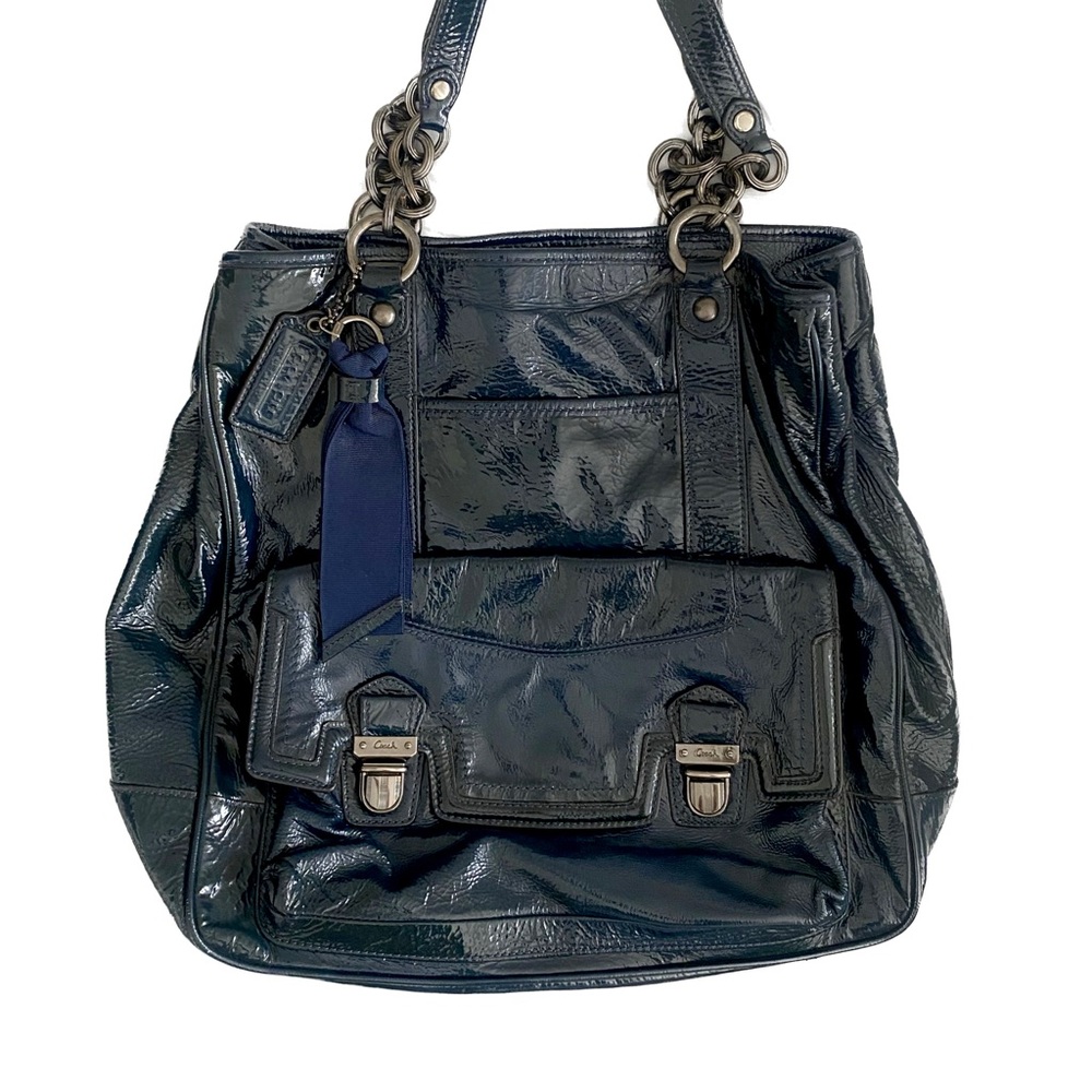 Navy Patent Leather Tote Handbag